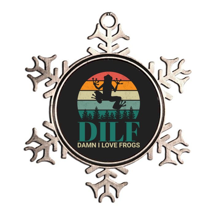 Retro Dilf Damn I Love Frogs Metallic Star Ornament