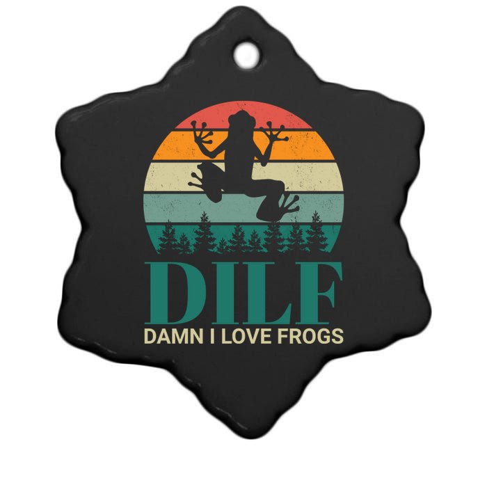 Retro Dilf Damn I Love Frogs Ceramic Star Ornament