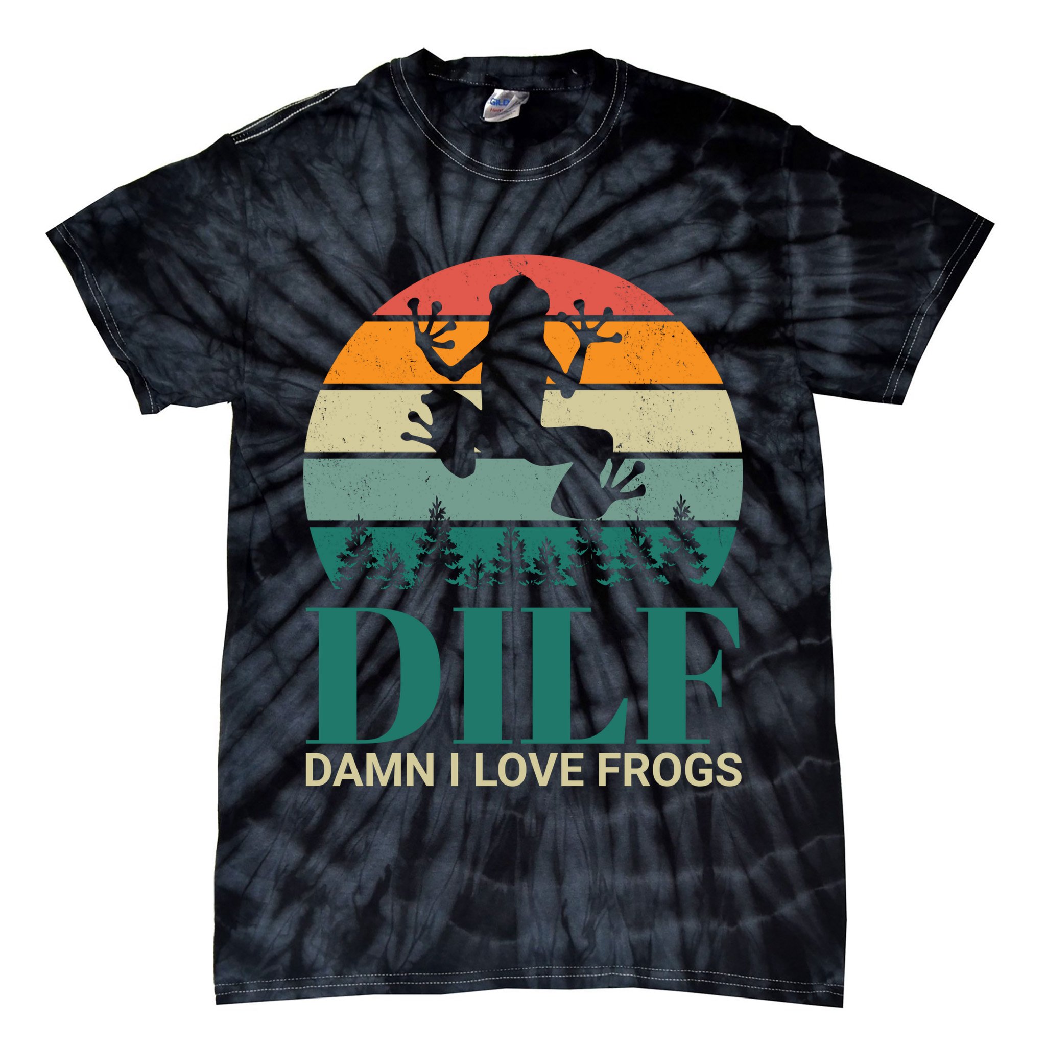 Retro Dilf Damn I Love Frogs Tie-Dye T-Shirt