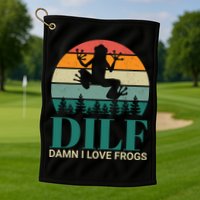 Retro Dilf Damn I Love Frogs Golf Towel