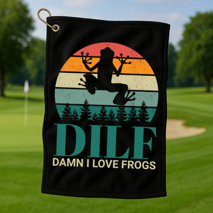 Retro Dilf Damn I Love Frogs Golf Towel