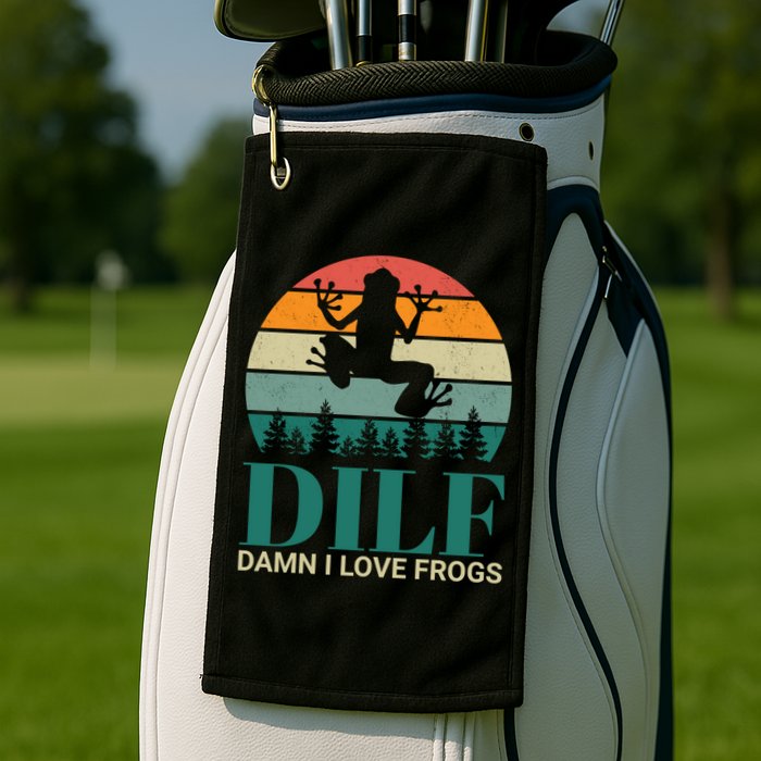 Retro Dilf Damn I Love Frogs Golf Towel