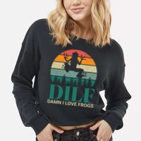 Retro Dilf Damn I Love Frogs Cropped Pullover Crew