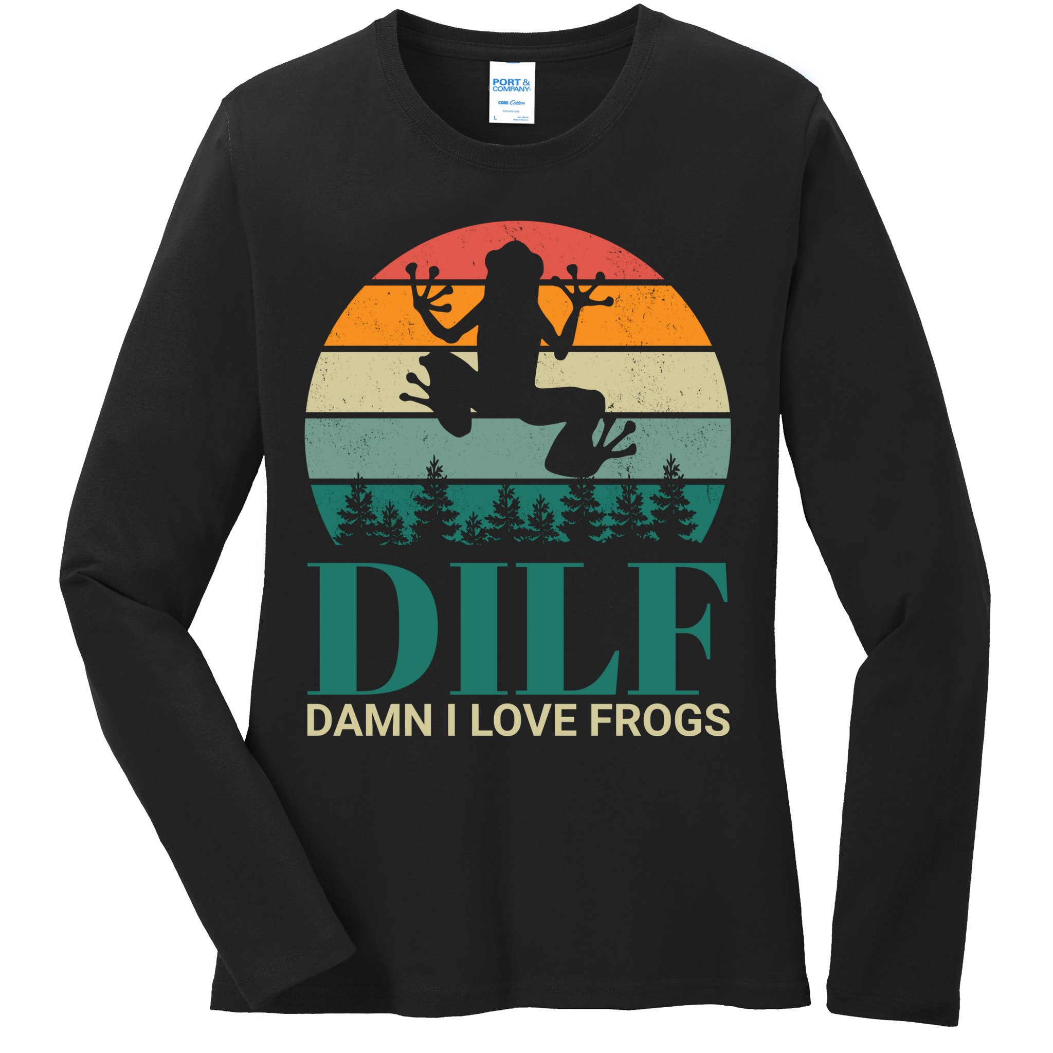 Retro Dilf Damn I Love Frogs Ladies Long Sleeve Shirt