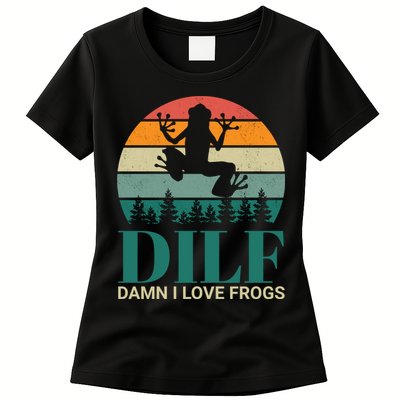 Retro Dilf Damn I Love Frogs Womens T-Shirt