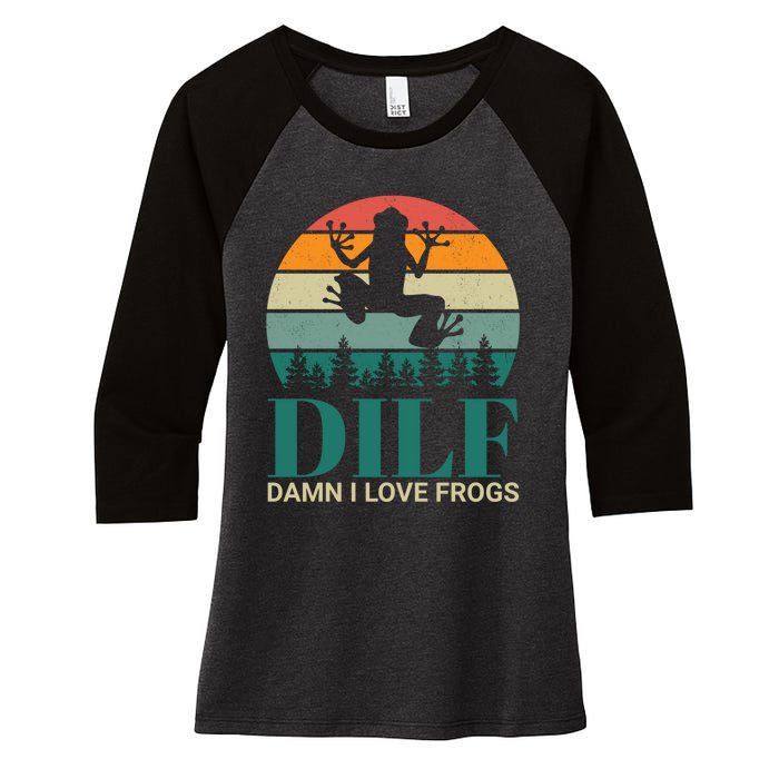 Retro Dilf Damn I Love Frogs Women's Tri-Blend 3/4-Sleeve Raglan Shirt