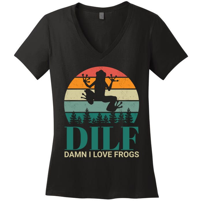 Retro Dilf Damn I Love Frogs Women's V-Neck T-Shirt