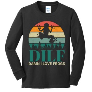 Retro Dilf Damn I Love Frogs Kids Long Sleeve Shirt