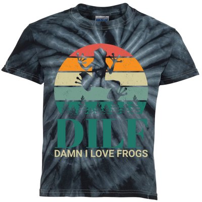 Retro Dilf Damn I Love Frogs Kids Tie-Dye T-Shirt