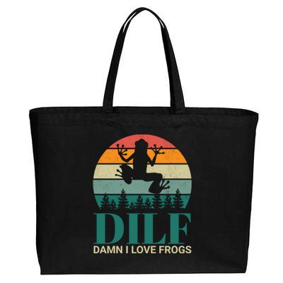 Retro Dilf Damn I Love Frogs Cotton Canvas Jumbo Tote