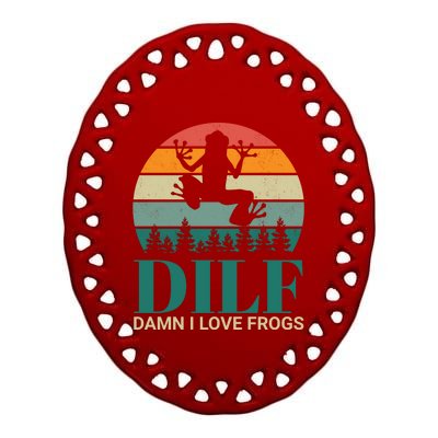 Retro Dilf Damn I Love Frogs Ceramic Oval Ornament