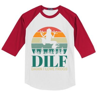 Retro Dilf Damn I Love Frogs Kids Colorblock Raglan Jersey