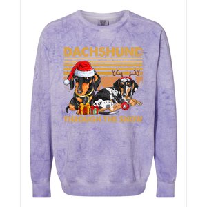 Retro Dachshund Dog Through The Snow Lovers Merry Christmas Gift Colorblast Crewneck Sweatshirt