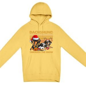 Retro Dachshund Dog Through The Snow Lovers Merry Christmas Gift Premium Pullover Hoodie