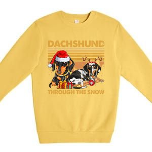 Retro Dachshund Dog Through The Snow Lovers Merry Christmas Gift Premium Crewneck Sweatshirt