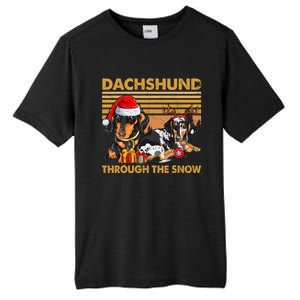 Retro Dachshund Dog Through The Snow Lovers Merry Christmas Gift Tall Fusion ChromaSoft Performance T-Shirt