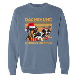 Retro Dachshund Dog Through The Snow Lovers Merry Christmas Gift Garment-Dyed Sweatshirt