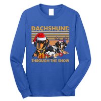 Retro Dachshund Dog Through The Snow Lovers Merry Christmas Gift Long Sleeve Shirt