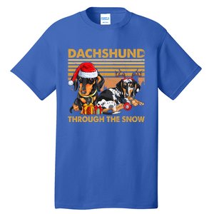 Retro Dachshund Dog Through The Snow Lovers Merry Christmas Gift Tall T-Shirt