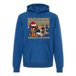 Retro Dachshund Dog Through The Snow Lovers Merry Christmas Gift Premium Hoodie