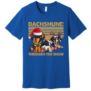 Retro Dachshund Dog Through The Snow Lovers Merry Christmas Gift Premium T-Shirt