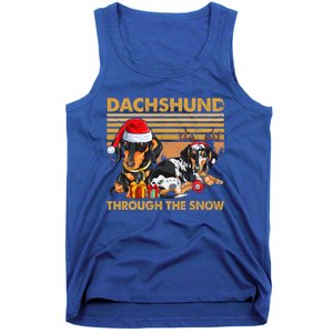 Retro Dachshund Dog Through The Snow Lovers Merry Christmas Gift Tank Top