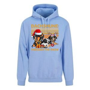 Retro Dachshund Dog Through The Snow Lovers Merry Christmas Gift Unisex Surf Hoodie