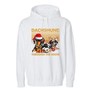 Retro Dachshund Dog Through The Snow Lovers Merry Christmas Gift Garment-Dyed Fleece Hoodie