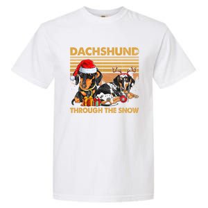 Retro Dachshund Dog Through The Snow Lovers Merry Christmas Gift Garment-Dyed Heavyweight T-Shirt