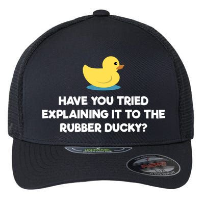 Rubber Duck Debugging Funny Explaining Programmer Coder Gift Flexfit Unipanel Trucker Cap
