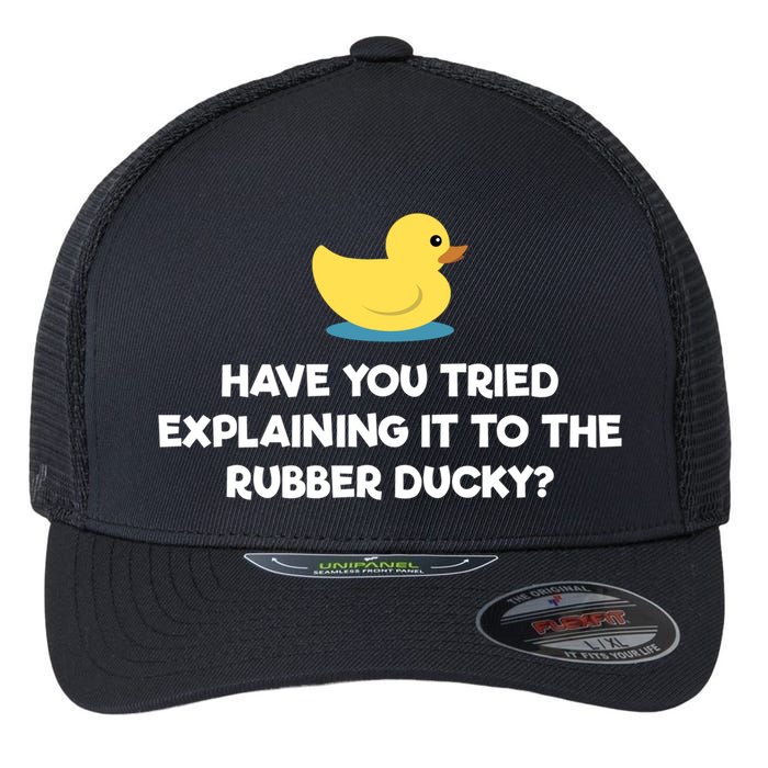 Rubber Duck Debugging Funny Explaining Programmer Coder Gift Flexfit Unipanel Trucker Cap