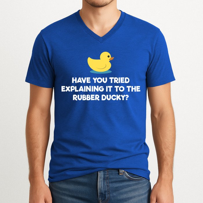 Rubber Duck Debugging Funny Explaining Programmer Coder Gift V-Neck T-Shirt