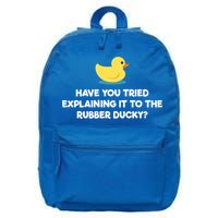 Rubber Duck Debugging Funny Explaining Programmer Coder Gift 16 in Basic Backpack