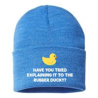 Rubber Duck Debugging Funny Explaining Programmer Coder Gift Sustainable Knit Beanie