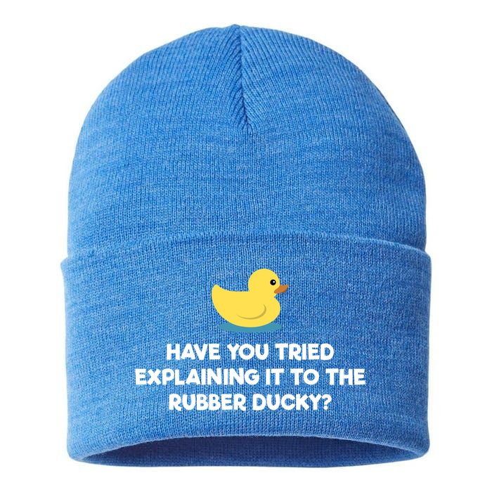 Rubber Duck Debugging Funny Explaining Programmer Coder Gift Sustainable Knit Beanie