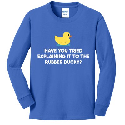 Rubber Duck Debugging Funny Explaining Programmer Coder Gift Kids Long Sleeve Shirt