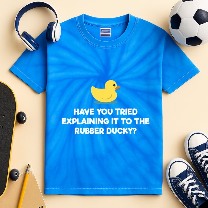 Rubber Duck Debugging Funny Explaining Programmer Coder Gift Kids Tie-Dye T-Shirt