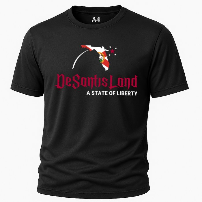 Ron Desantis DeSantisLand State Of Liberty Florida Map FL Flag Patriotic Cooling Performance Crew T-Shirt
