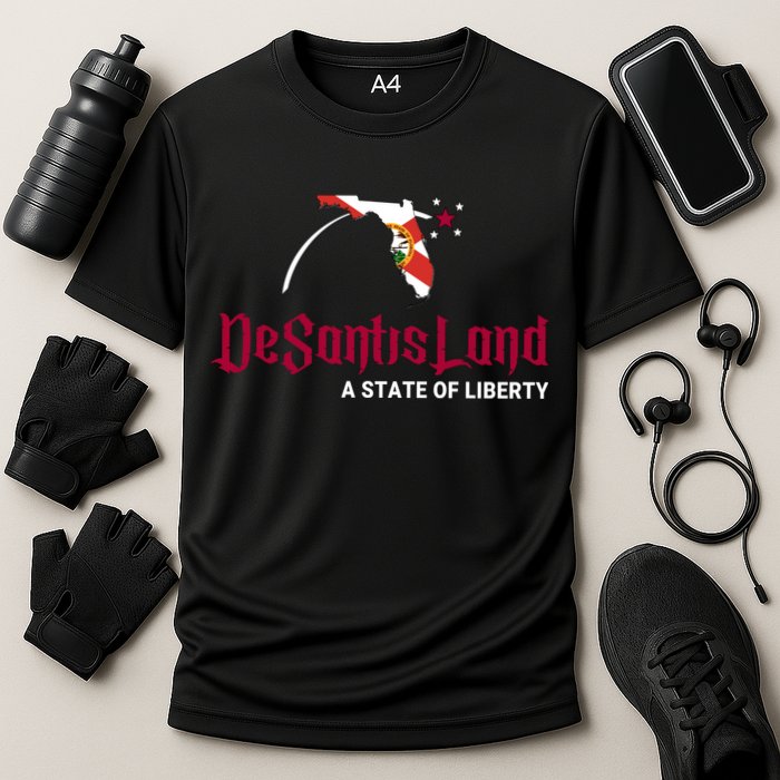 Ron Desantis DeSantisLand State Of Liberty Florida Map FL Flag Patriotic Cooling Performance Crew T-Shirt