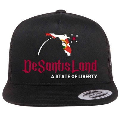 Ron Desantis DeSantisLand State Of Liberty Florida Map FL Flag Patriotic Flat Bill Trucker Hat