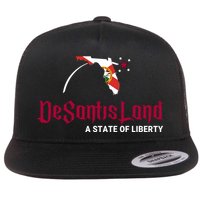 Ron Desantis DeSantisLand State Of Liberty Florida Map FL Flag Patriotic Flat Bill Trucker Hat
