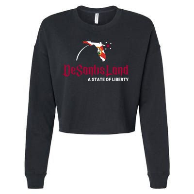 Ron Desantis DeSantisLand State Of Liberty Florida Map FL Flag Patriotic Cropped Pullover Crew