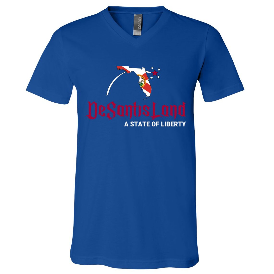 Ron Desantis DeSantisLand State Of Liberty Florida Map FL Flag Patriotic V-Neck T-Shirt