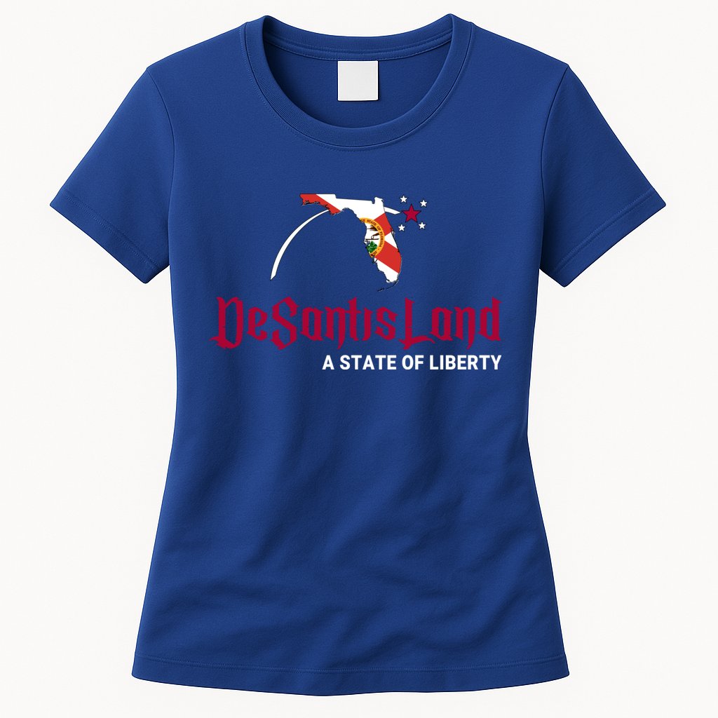Ron Desantis DeSantisLand State Of Liberty Florida Map FL Flag Patriotic Womens T-Shirt