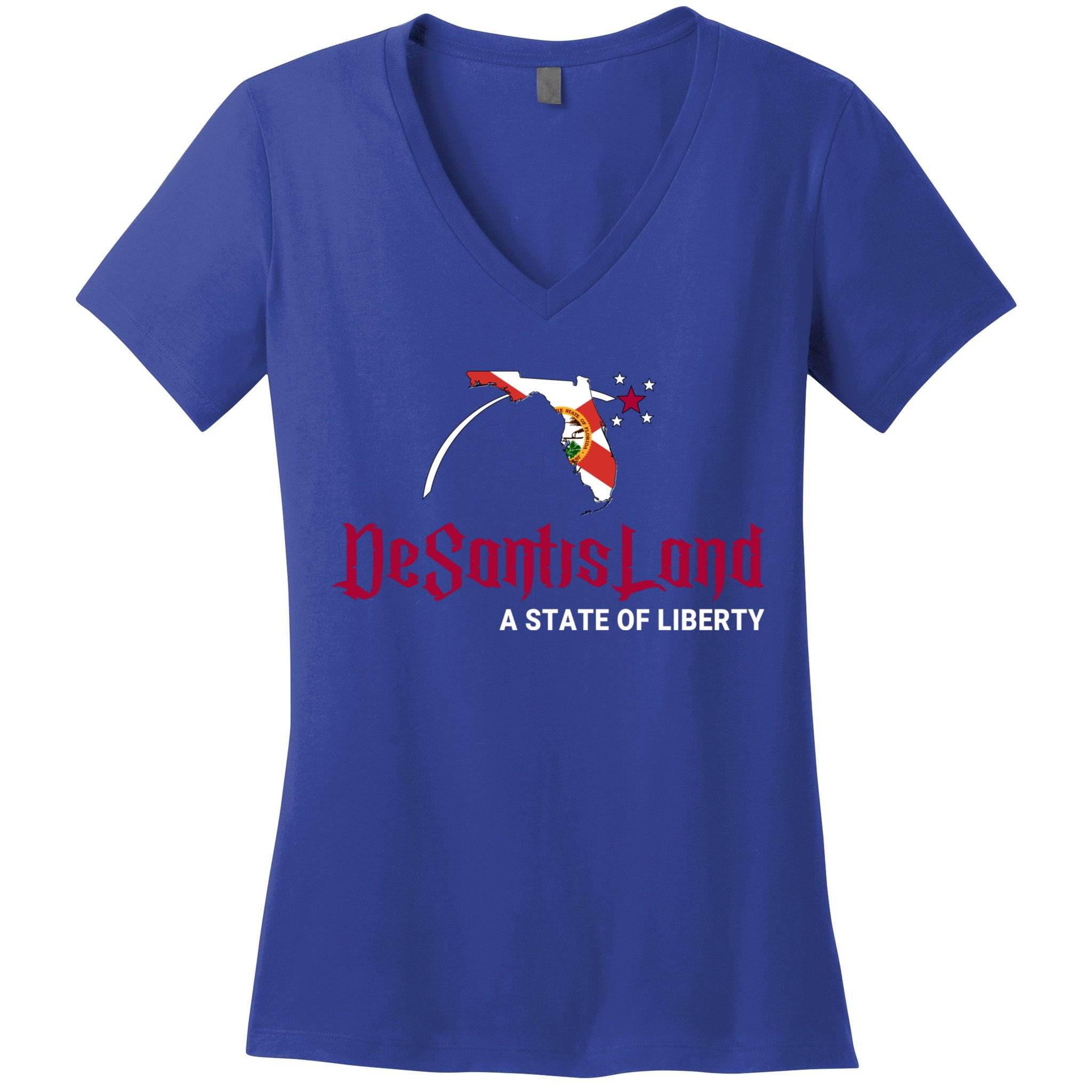 Ron Desantis DeSantisLand State Of Liberty Florida Map FL Flag Patriotic Women's V-Neck T-Shirt