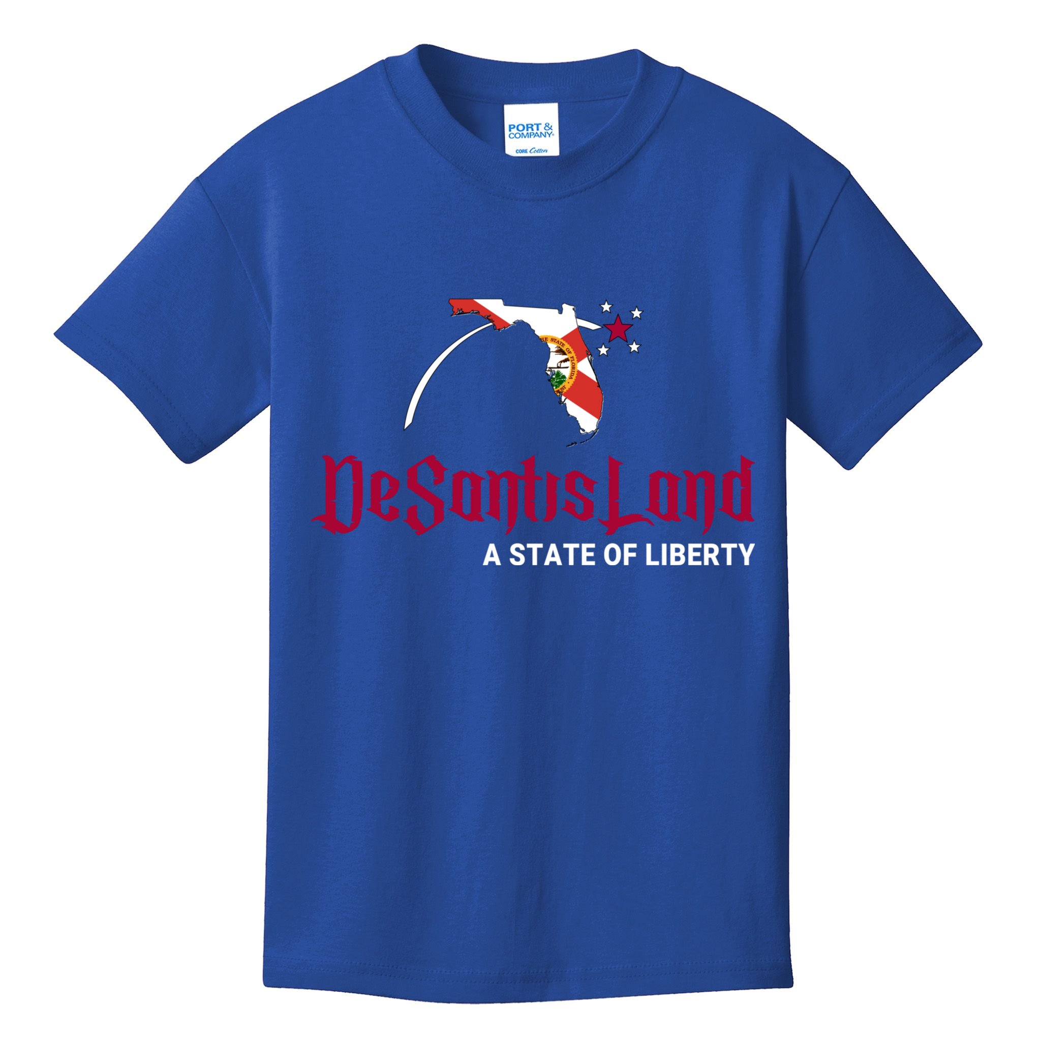 Ron Desantis DeSantisLand State Of Liberty Florida Map FL Flag Patriotic Kids T-Shirt