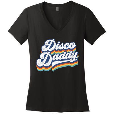 Retro Disco Daddy 60s 70s Party Costume Dad Women's V-Neck T-Shirt