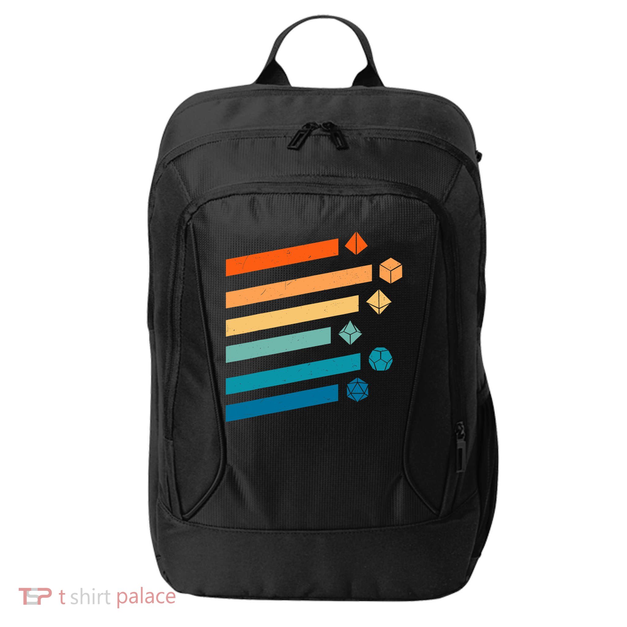 Retro Dungeons Dice D20 Dragons Fantasy Gaming City Backpack