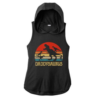 Retro Daddy Dinosaur Daddysaurus Fathers Day Ladies PosiCharge Tri-Blend Wicking Draft Hoodie Tank