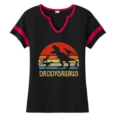 Retro Daddy Dinosaur Daddysaurus Fathers Day Ladies Halftime Notch Neck Tee